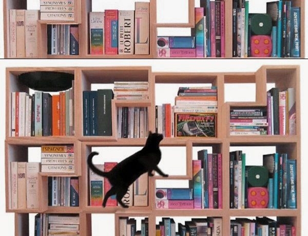 Cat-Friendly Wooden Bookcase Design Ideas