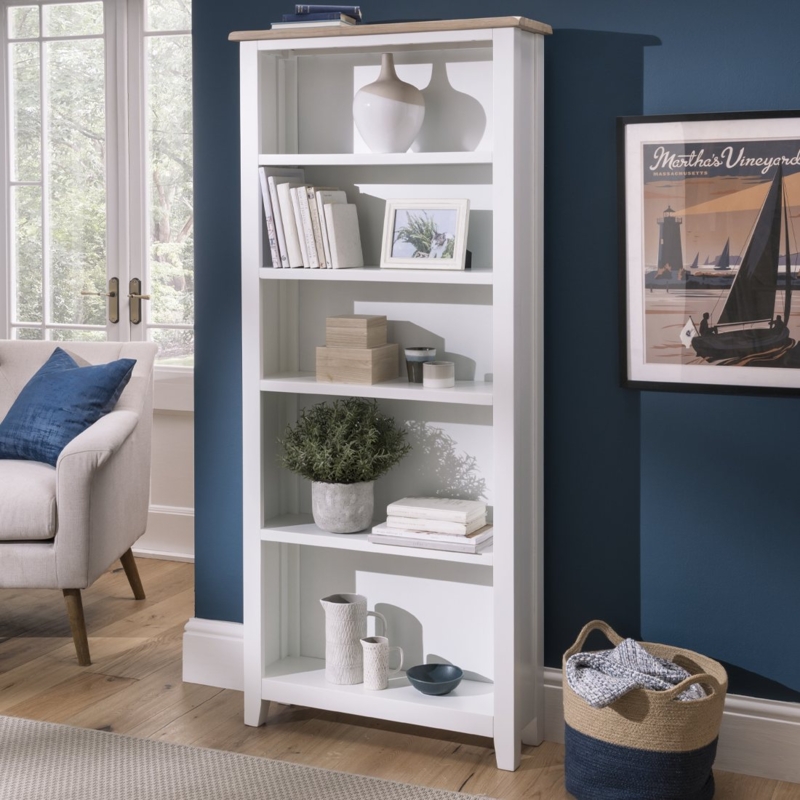 Chester Oak White Large Bookcase with Natural Top