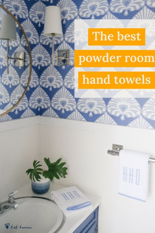 Chic Blue and White Powder Room with Monogram Towels