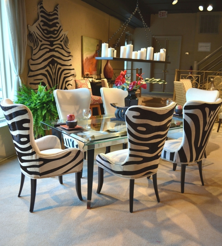 Chic Zebra Print Dining Chairs with Glass Table