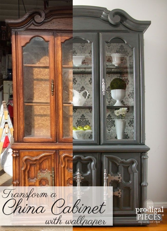 China Cabinet Makeover with Wallpaper - Prodigal Pieces | China cabinet ...
