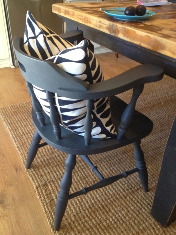 Classic Black Captain Chairs with Patterned Cushions