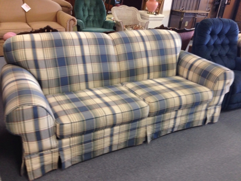Classic Blue and Beige Plaid Sectional Sofa
