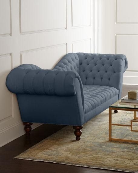 Classic Blue Gray Tufted Chesterfield Sofa