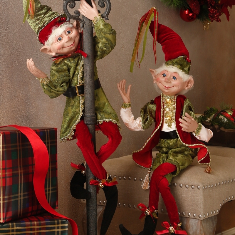 Classic Christmas Elf Dolls in Festive Attire