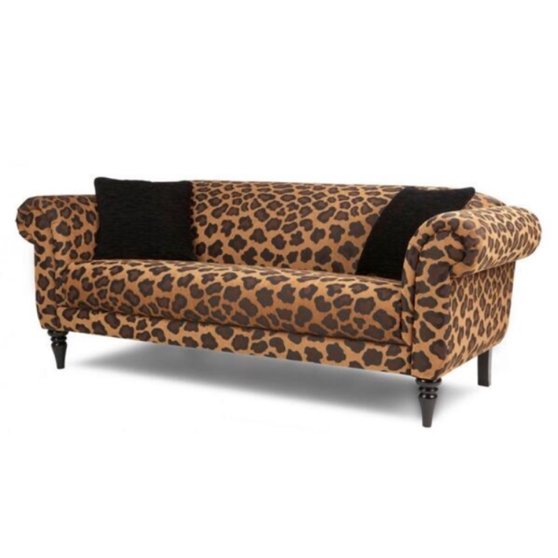 Classic Leopard Print Sofa with Rolled Arms
