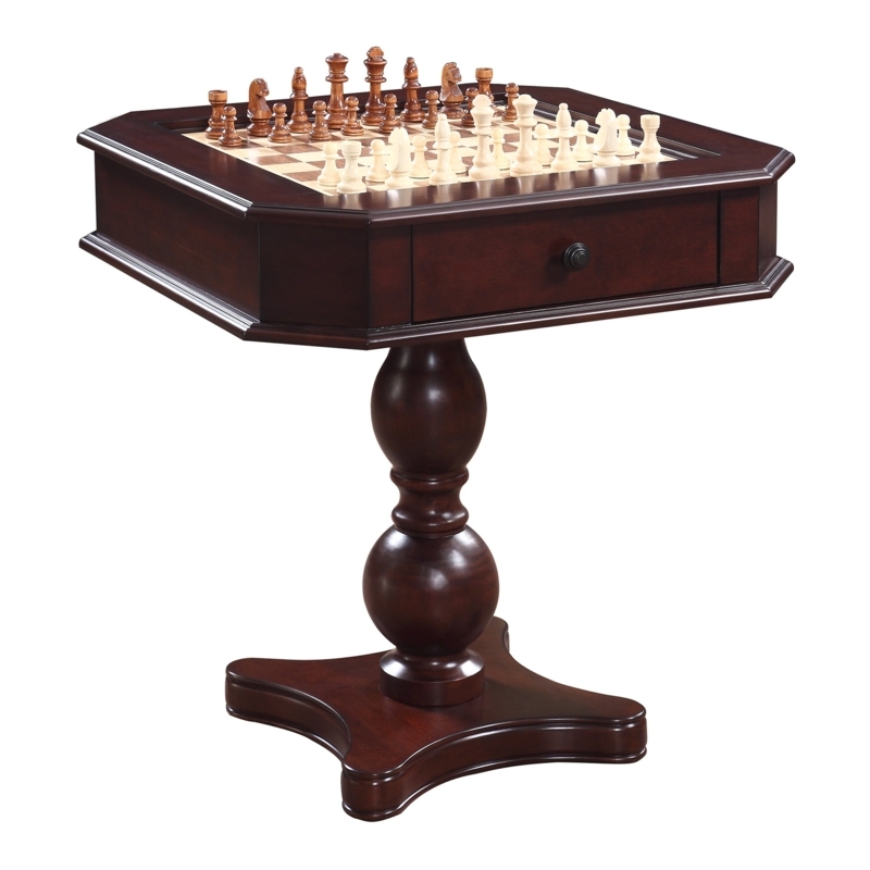 Classic Mahogany Chess Game Table with Storage Drawer