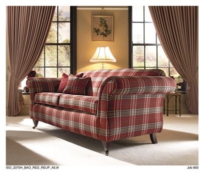 Classic Red Tartan Sofa with Elegant Curtains