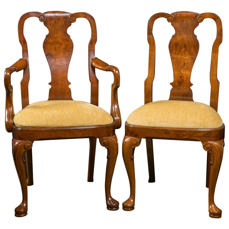 Classic Walnut Queen Anne Style Dining Chairs