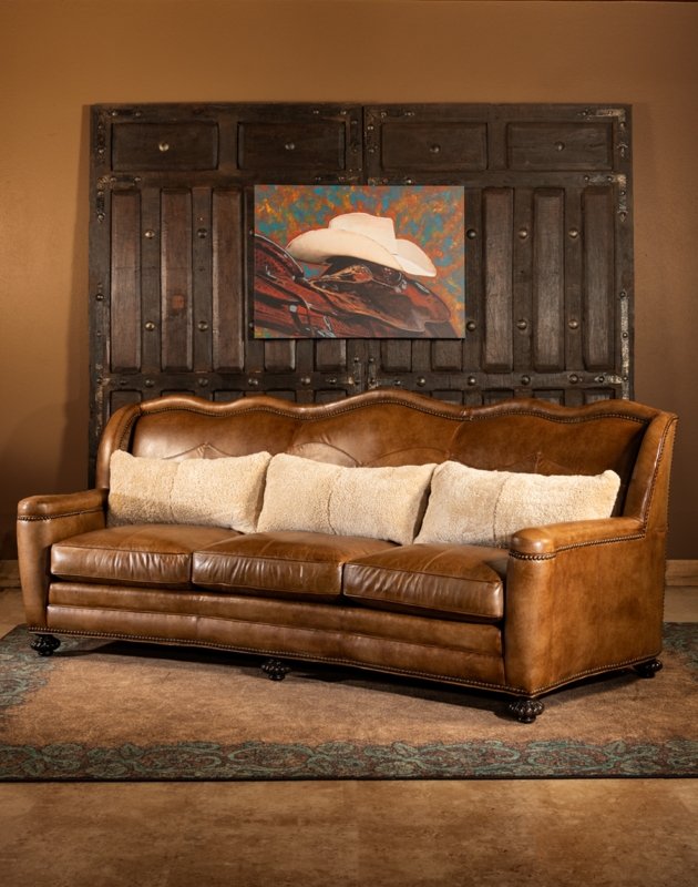 Classic Western Full Grain Leather Sofa in Beige
