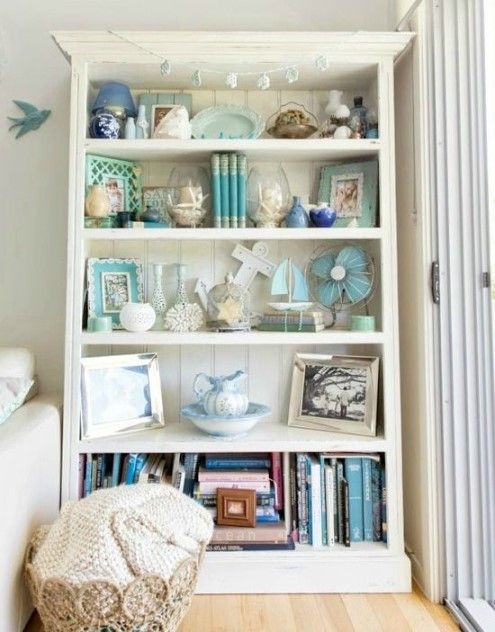 Coastal Decor Shelves with Blue and White Accents