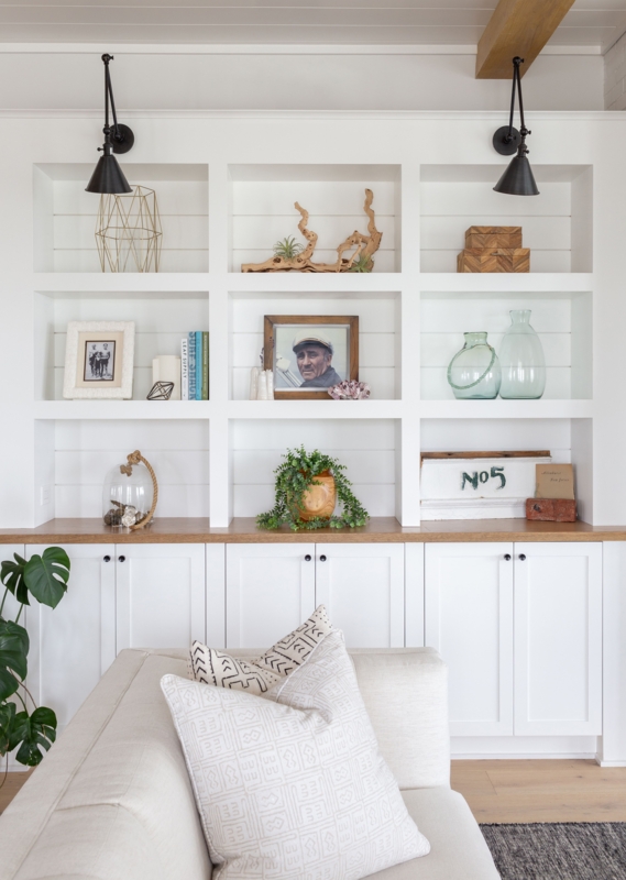 Coastal Inspired White Built-In Bookcase Styling