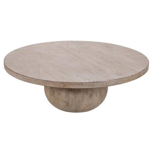 Coastal Light Brown Reclaimed Pine Wood Round Coffee Table