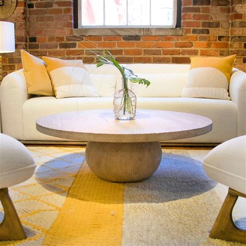 Coastal Light Brown Reclaimed Pine Wood Round Coffee Table