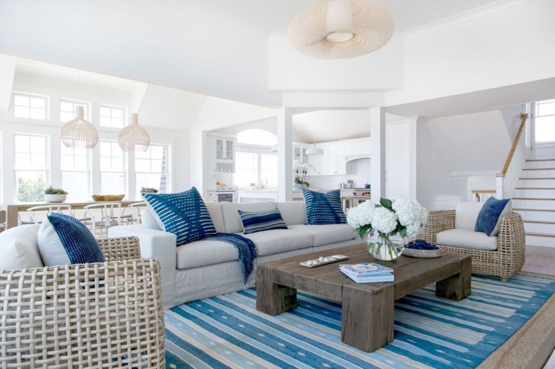Coastal Living Room with Blue and Neutral Accents