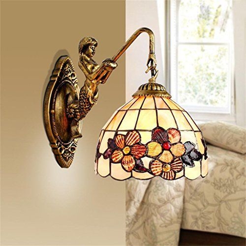 Coastal Mermaid Wall Sconce with Floral Stained Glass