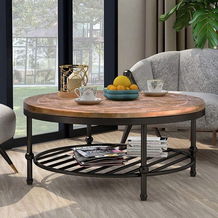 Coastal Round Wood and Metal Coffee Table
