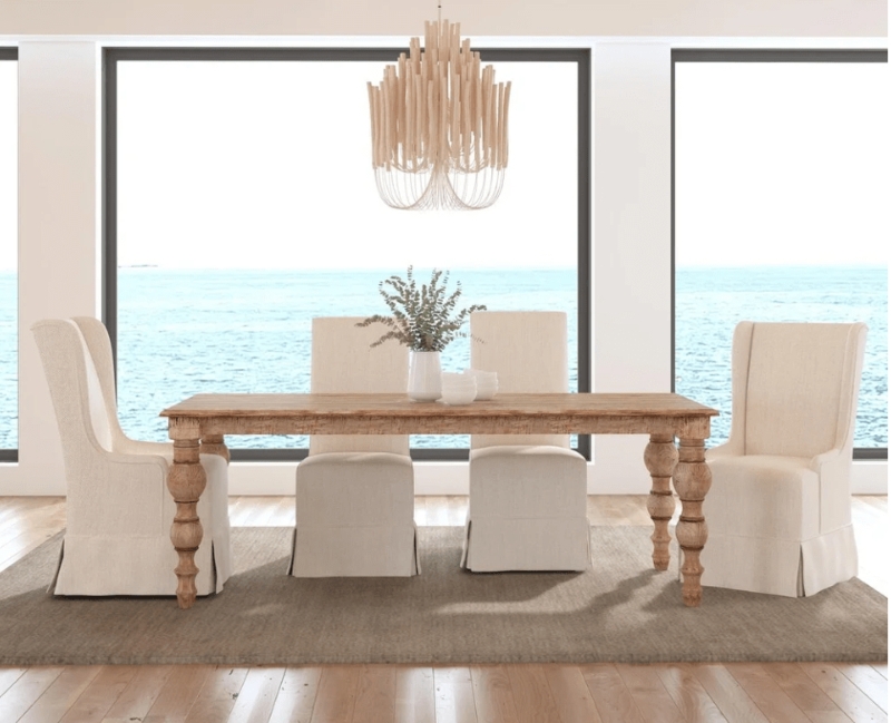 Coastal Rustic Dining Table with Slipcovered Chairs
