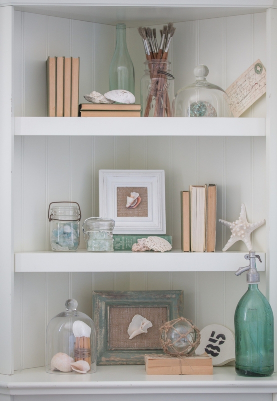 Coastal Style Bookshelves with Nautical Decor