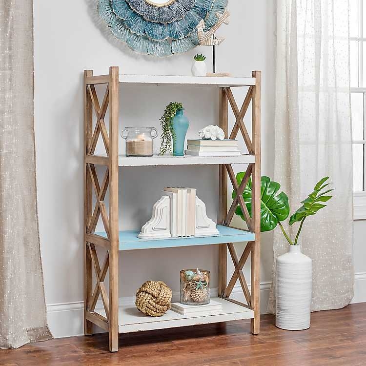 Coastal Style Wooden 4-Tier Shelf with Decor