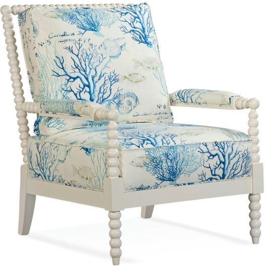 Coastal Upholstered Armchair with Nautical Blue Fabric