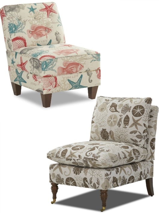Coastal Upholstered Chairs with Nautical Prints
