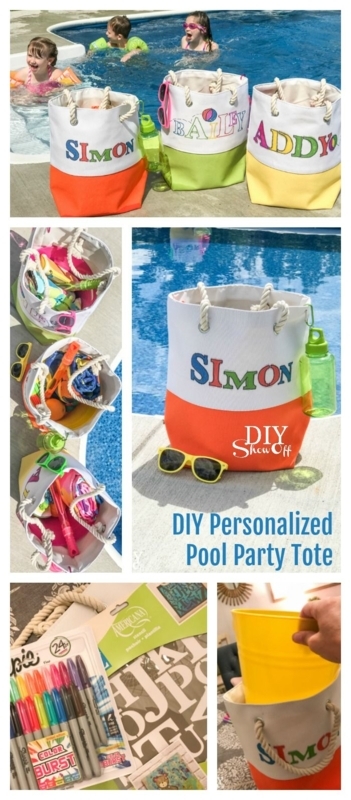 Colorful DIY Personalized Pool Party Tote Bags