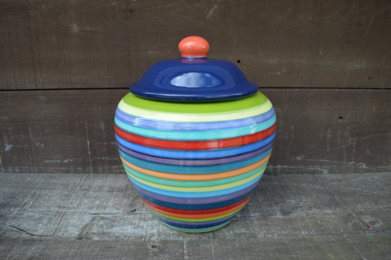 Colorful Extra Large Striped Ceramic Cookie Jar