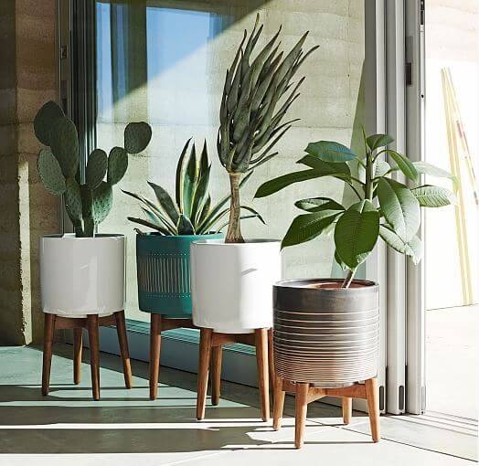 Colorful Midcentury Modern Planters with Wooden Legs