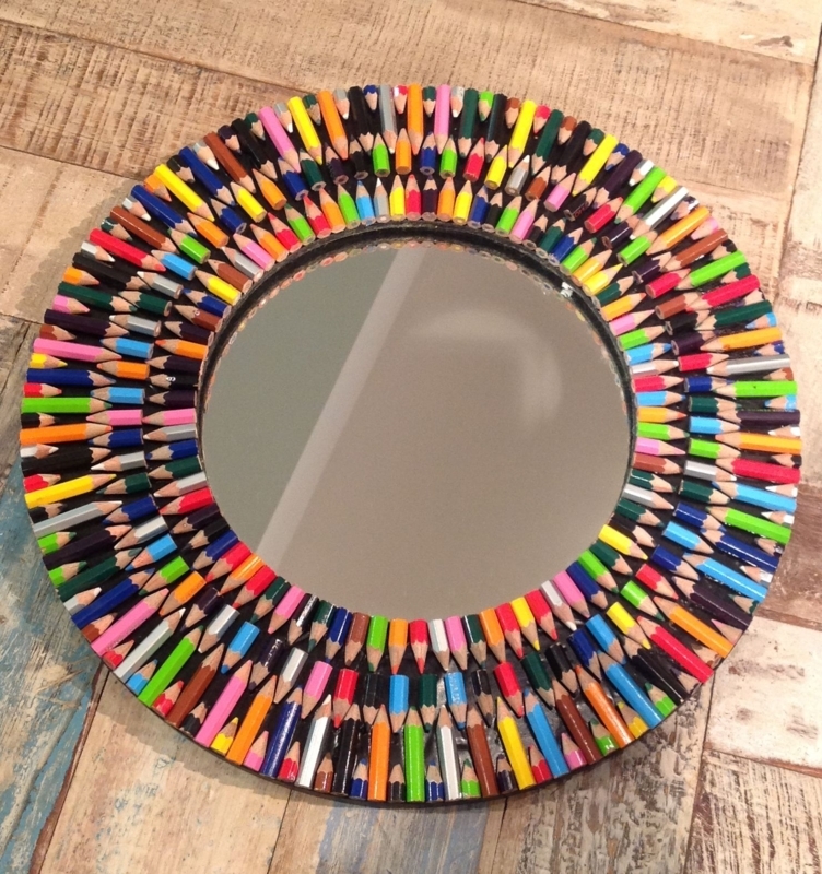 Colorful Round Mirror with Pencil Frame Design