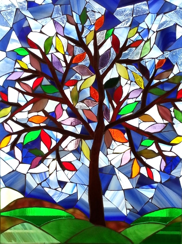 Colorful Stained Glass Mosaic Tree of Life Art