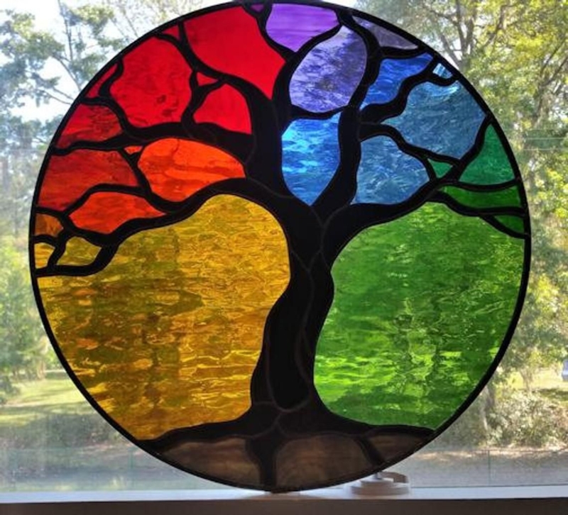 Colorful Stained Glass Tree Suncatcher Window Art