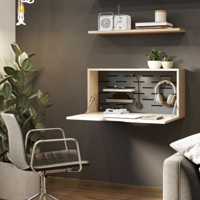 Compact Wall-Mounted Desk with Modern Storage