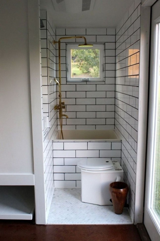 Compact White Tiled Tiny House Bathroom Design
