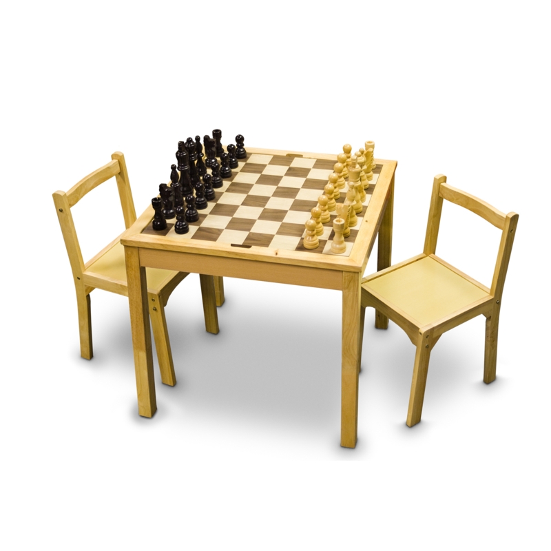 Compact Wooden Chess Table with Matching Chairs Set