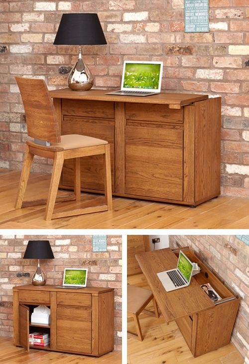 Compact Wooden Hideaway Desk with Storage