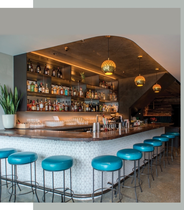 Contemporary Bar Counter with Stylish Pendant Lighting