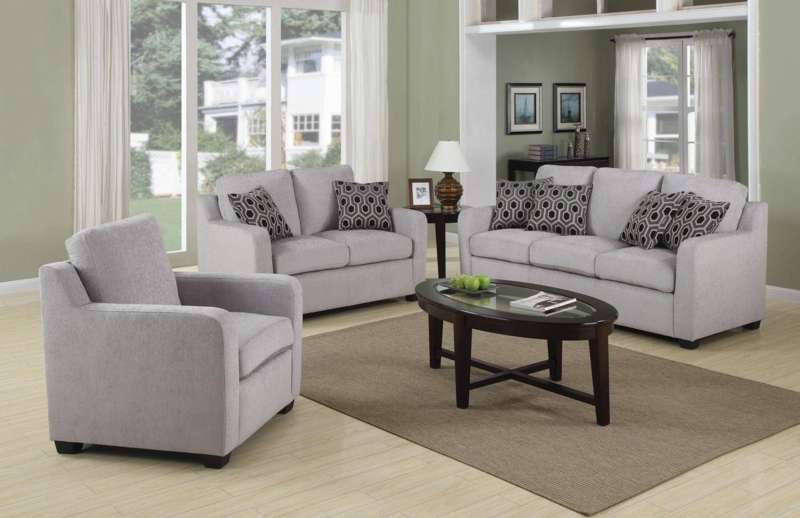 Contemporary Light Gray Sofa Set with Patterned Cushions