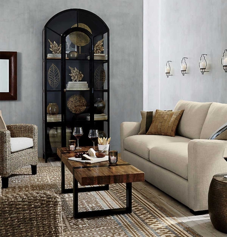 Contemporary Living Room with Black Arched Display Cabinet