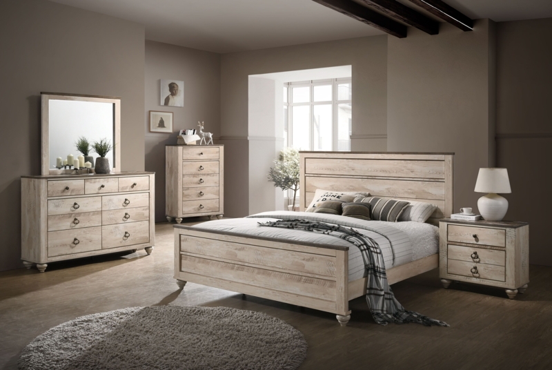 Contemporary White Wash Finish Bedroom Set