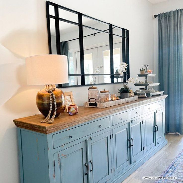 Conway Blue Two-Tone Solid Wood Sideboard Buffet