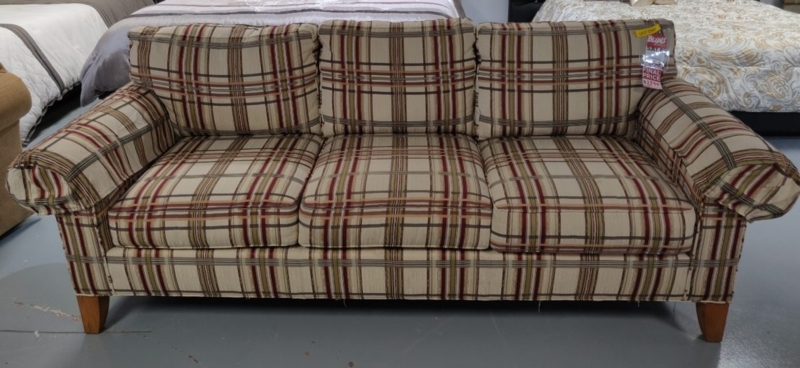 Country Chic Plaid Sofa with Neutral Tones