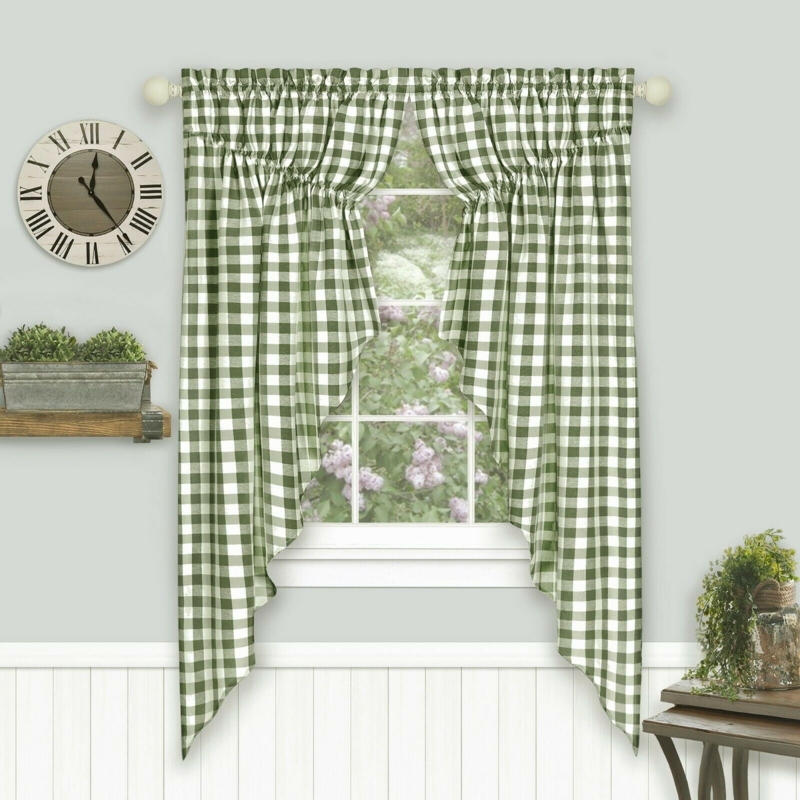 Country Farmhouse Green Gingham Check Valance Curtain
