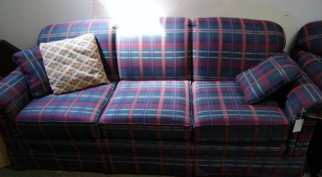 Country Green Plaid Lazy Boy Sofa and Loveseat