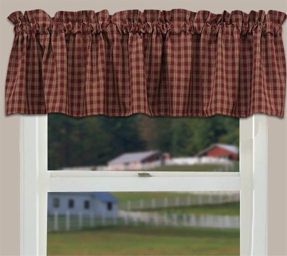 Country Style Red Plaid Kitchen Window Valance