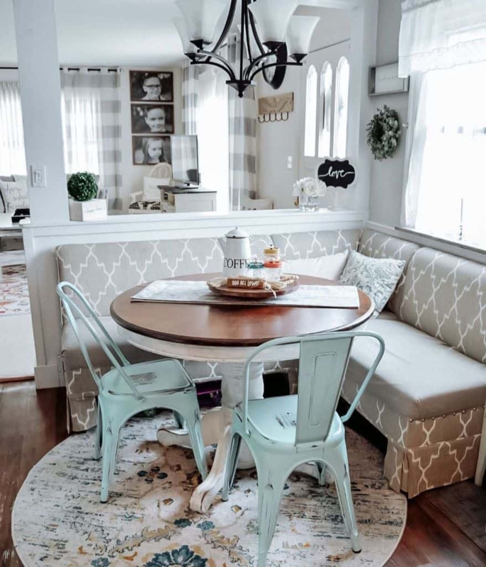Cozy Banquette Seating with Rustic Dining Table