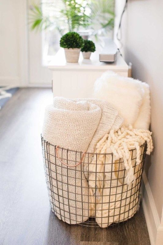 Cozy Blanket Storage Ideas with Wire Basket