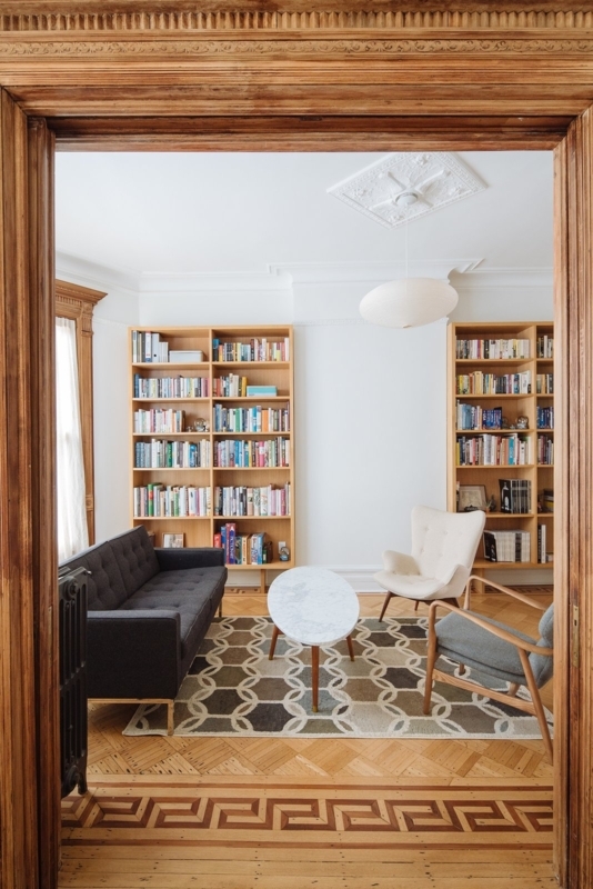 Cozy Brooklyn Brownstone Reading Room with Bookshelves