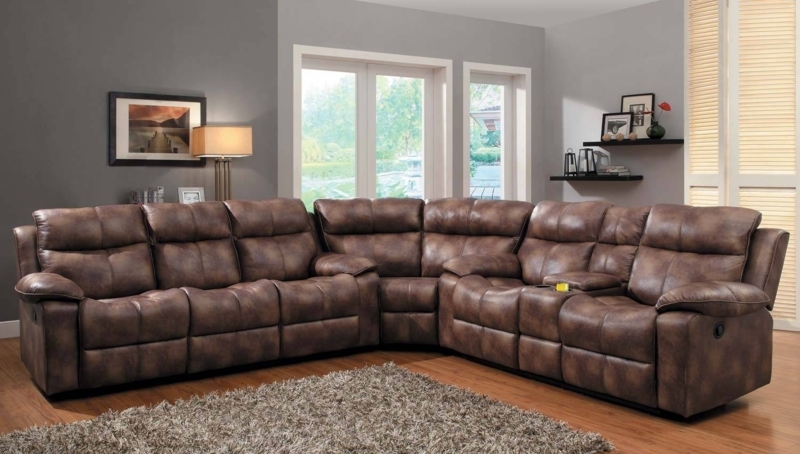 Cozy Brown Leather Sectional Sofa with Recliners