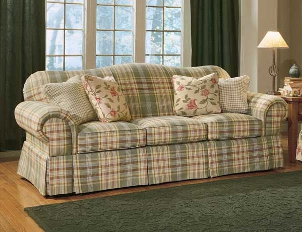 Cozy Country Plaid Sofa with Floral Pillows